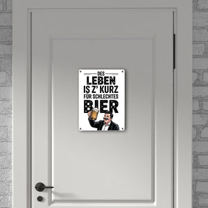 Leben zu kurz für schlechtes Bier Metallschild in 15x20 cm Mann mit Bierkrug