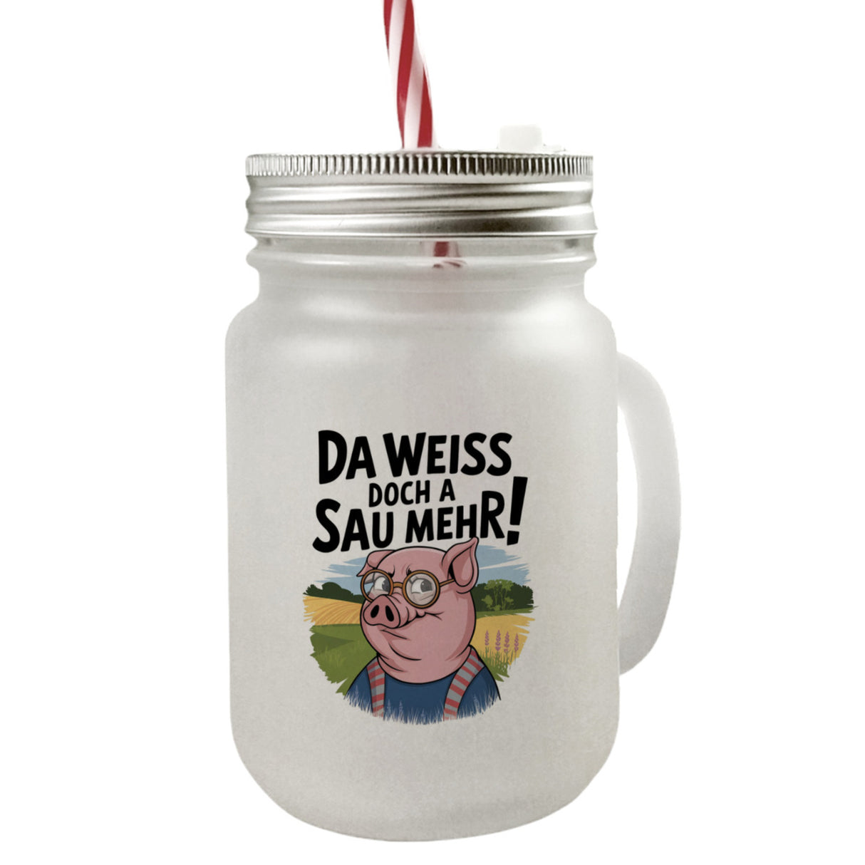Cartoon Sau mit Brille Trinkglas mit Bambusdeckel A Sau weiß mehr