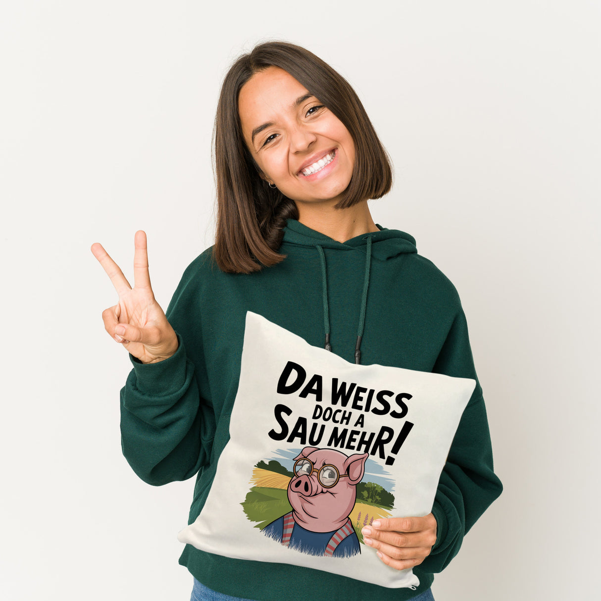Cartoon Sau mit Brille Kissen A Sau weiß mehr