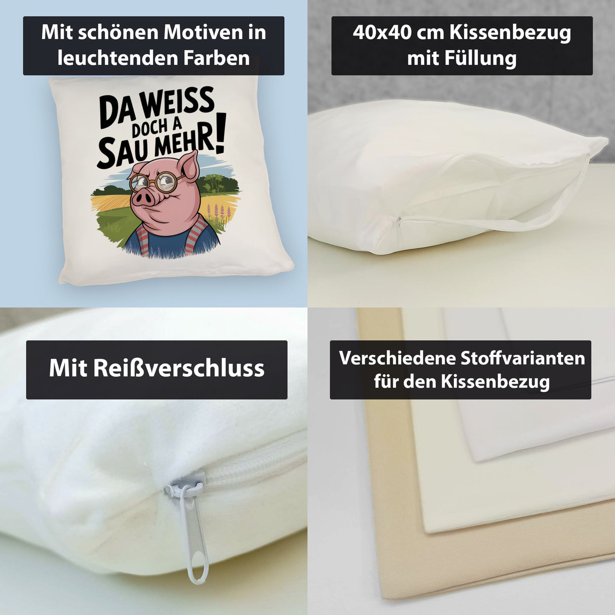 Cartoon Sau mit Brille Kissen A Sau weiß mehr