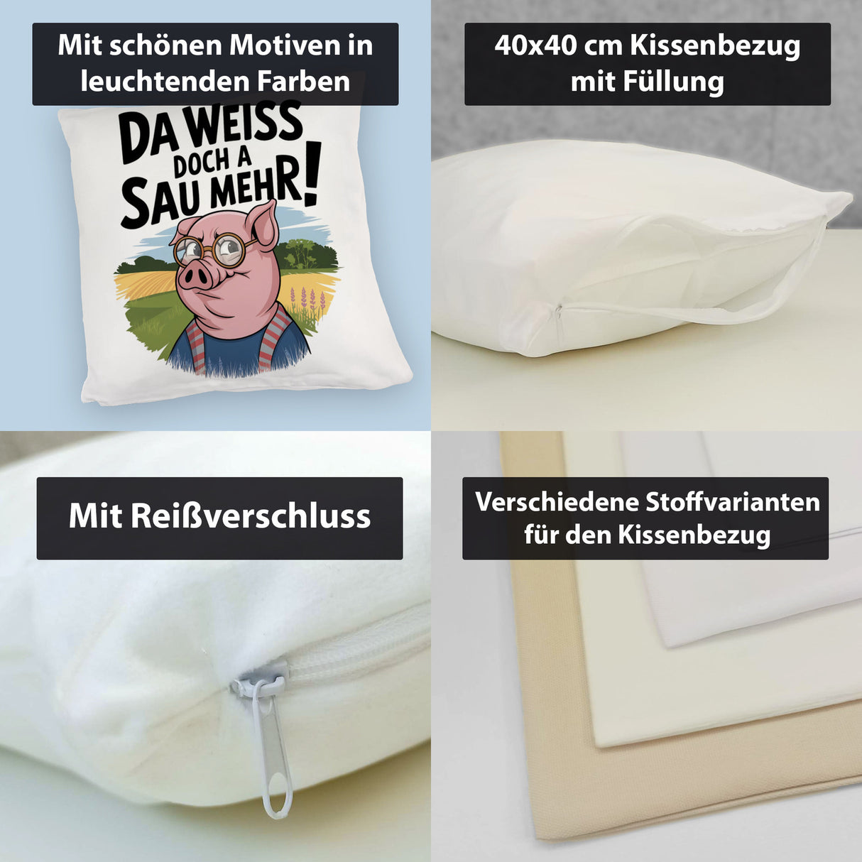 Cartoon Sau mit Brille Kissen A Sau weiß mehr