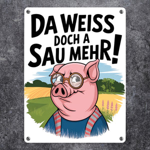 Cartoon Sau mit Brille Metallschild in 15x20 cm A Sau weiß mehr