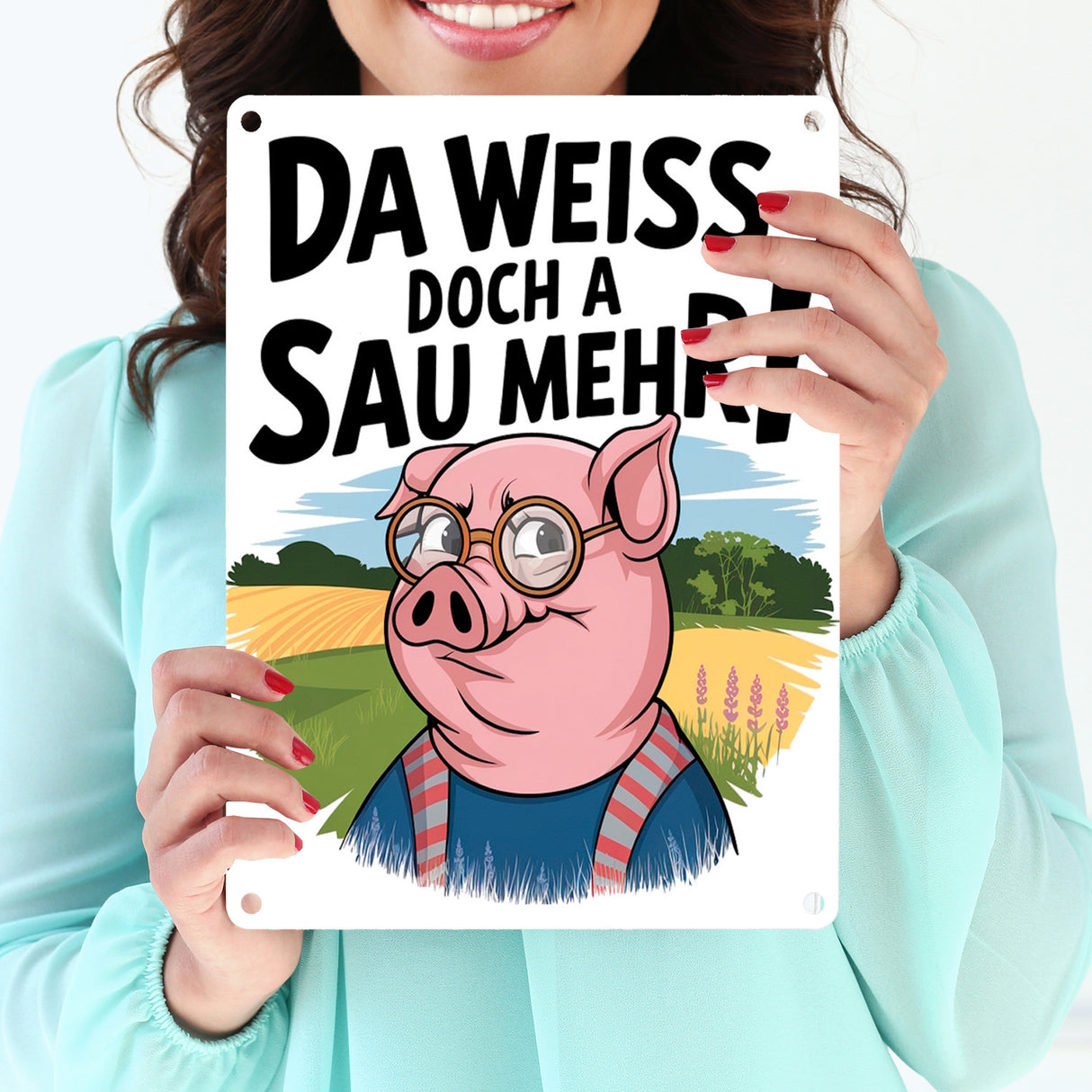 Cartoon Sau mit Brille Metallschild in 15x20 cm A Sau weiß mehr