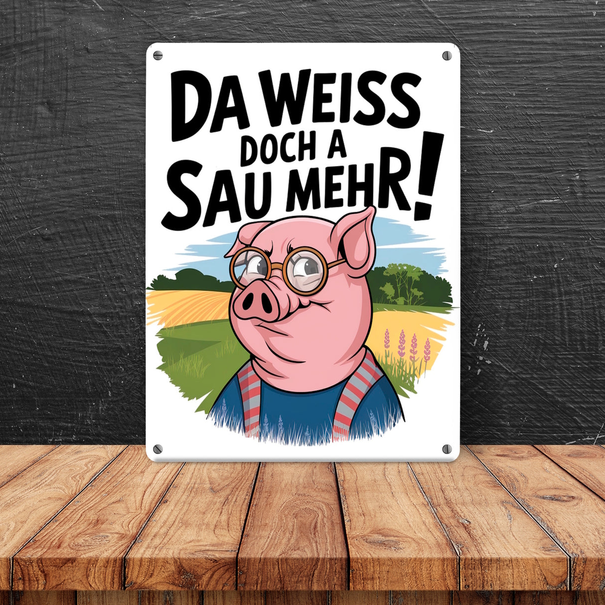 Cartoon Sau mit Brille Metallschild in 15x20 cm A Sau weiß mehr
