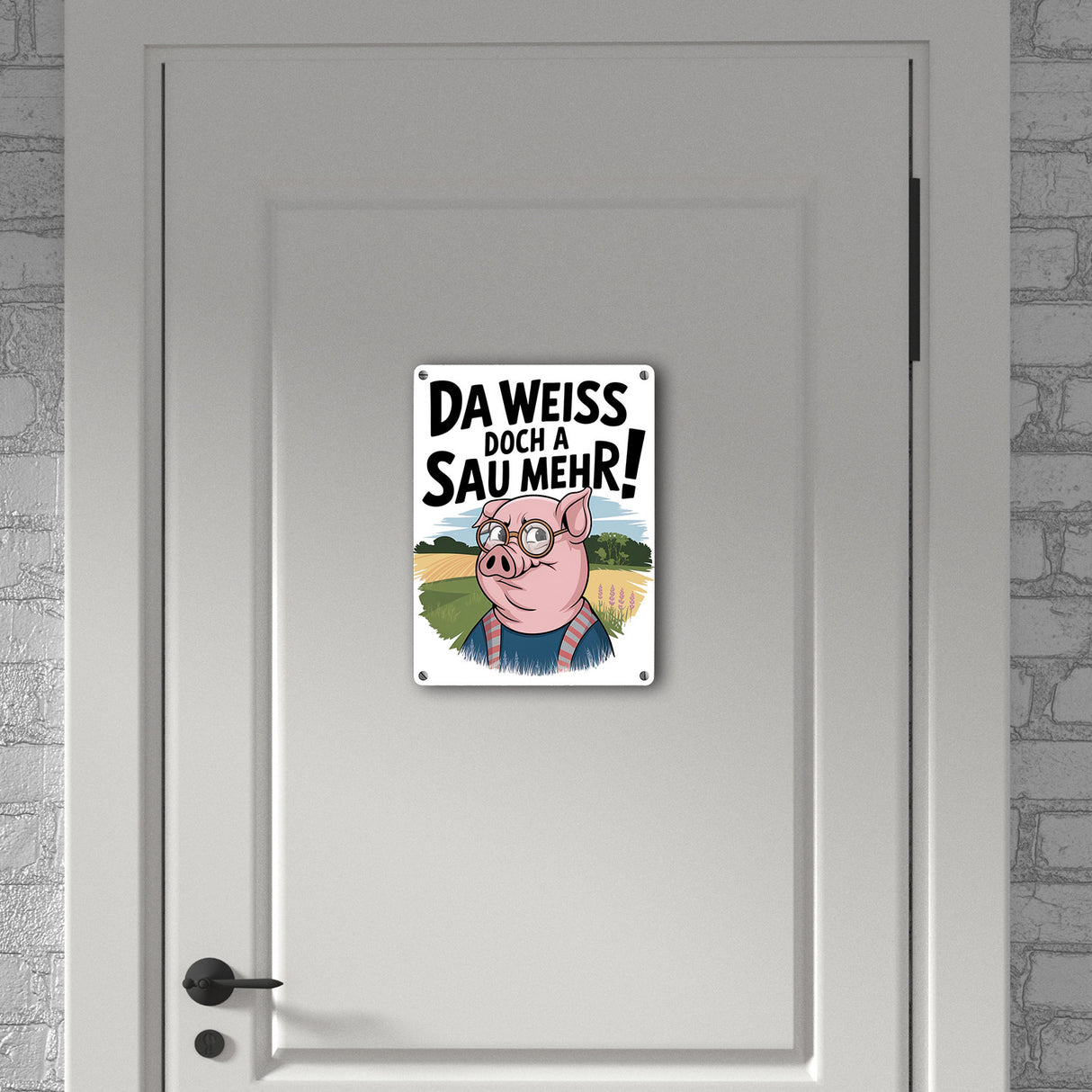 Cartoon Sau mit Brille Metallschild in 15x20 cm A Sau weiß mehr