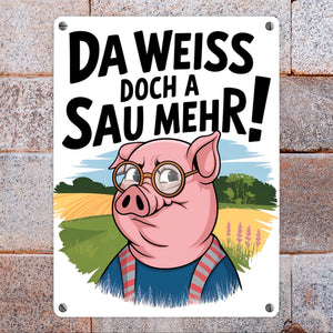 Cartoon Sau mit Brille Metallschild in 15x20 cm A Sau weiß mehr