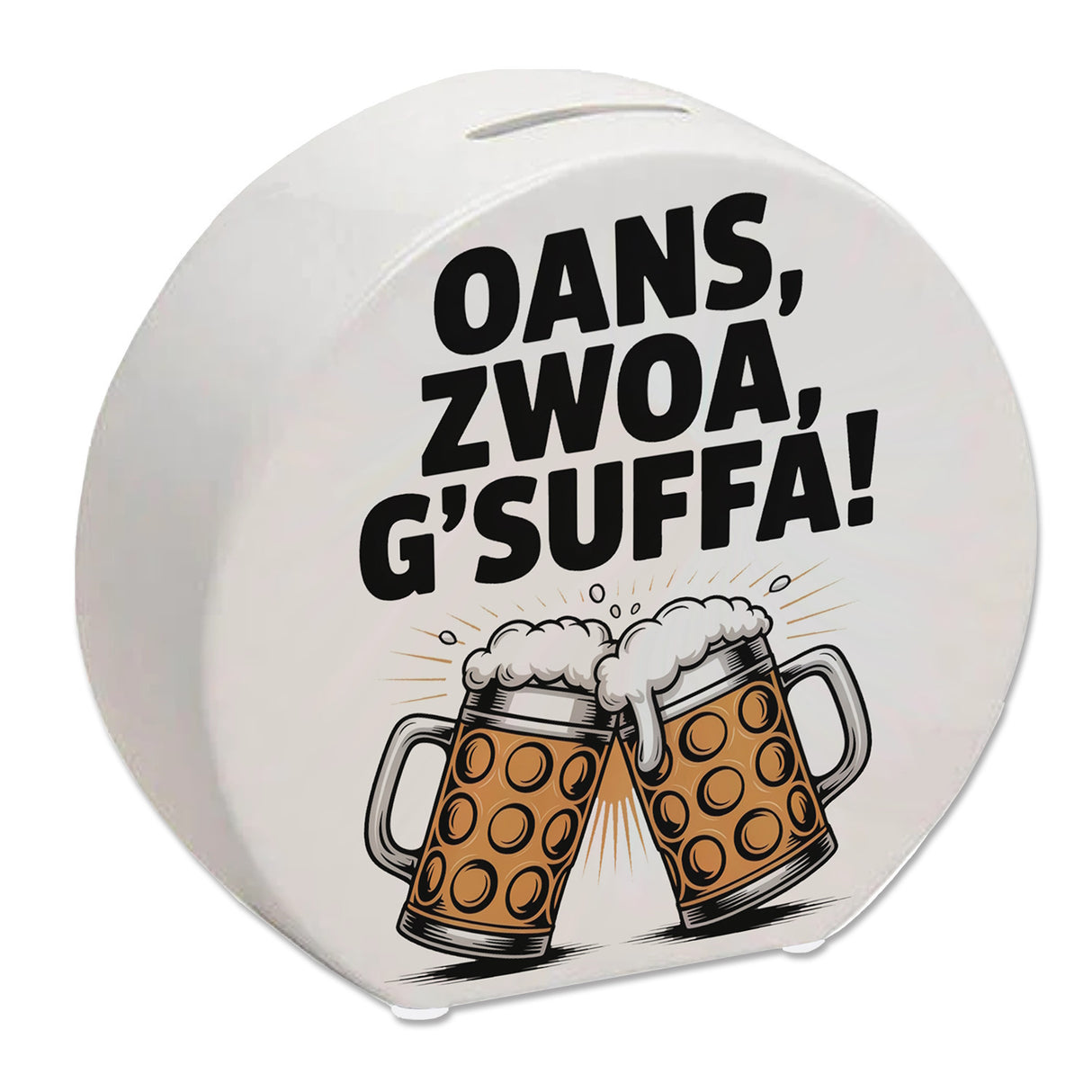 Zwei Bierkrüge Oans, zwoa, g’suffa Spardose