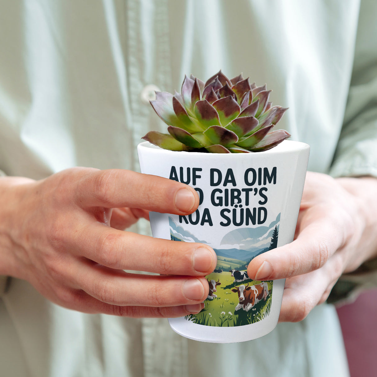 Auf da Oim, do gibt's koa Sünd Blumentopf Berglandschaft mit Kühen