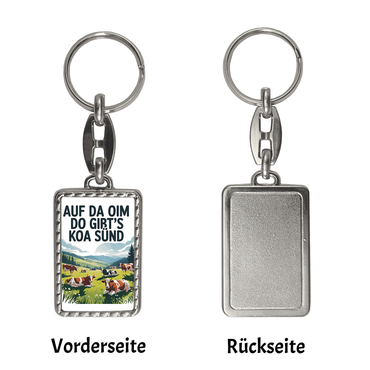 Auf da Oim, do gibt's koa Sünd Schlüsselanhänger Berglandschaft mit Kühen