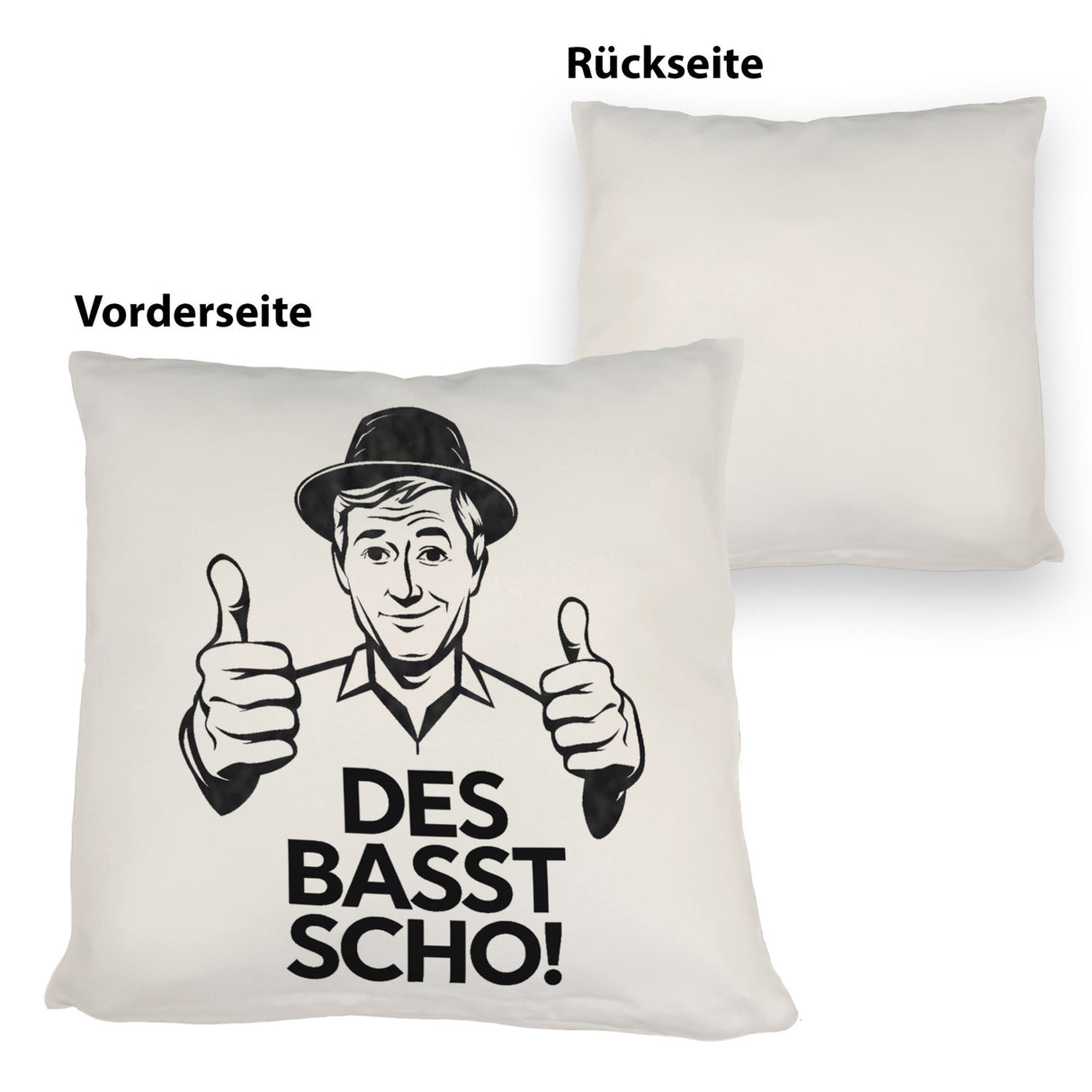 Mann mit Daumen hoch Des basst scho Kissen