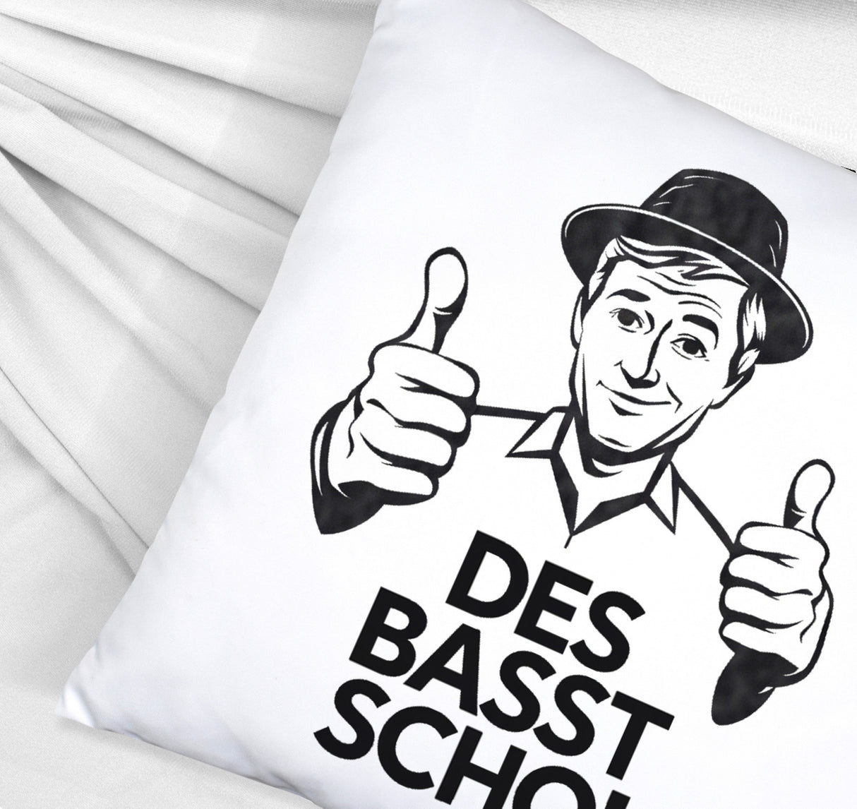 Mann mit Daumen hoch Des basst scho Kissen