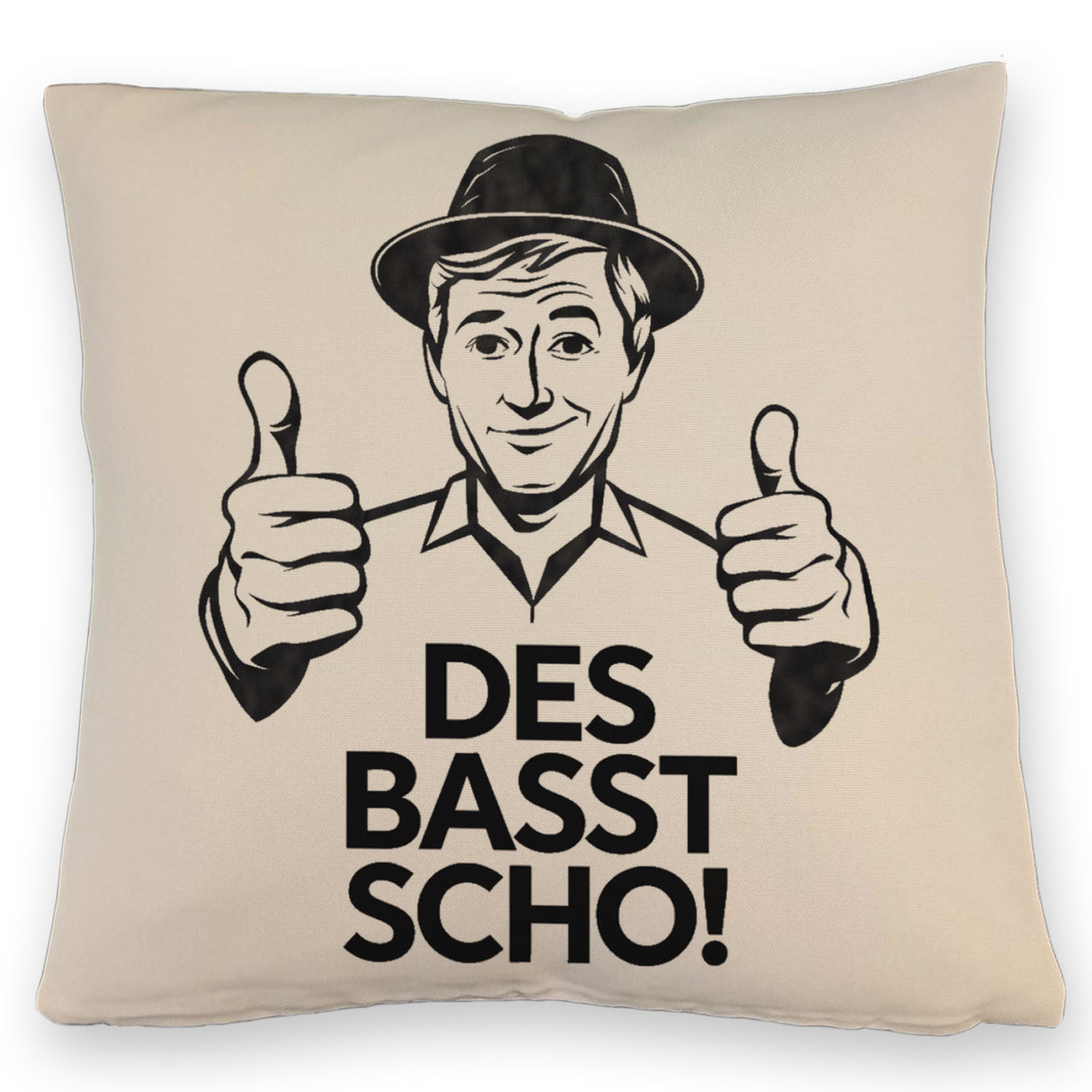 Mann mit Daumen hoch Des basst scho Kissen