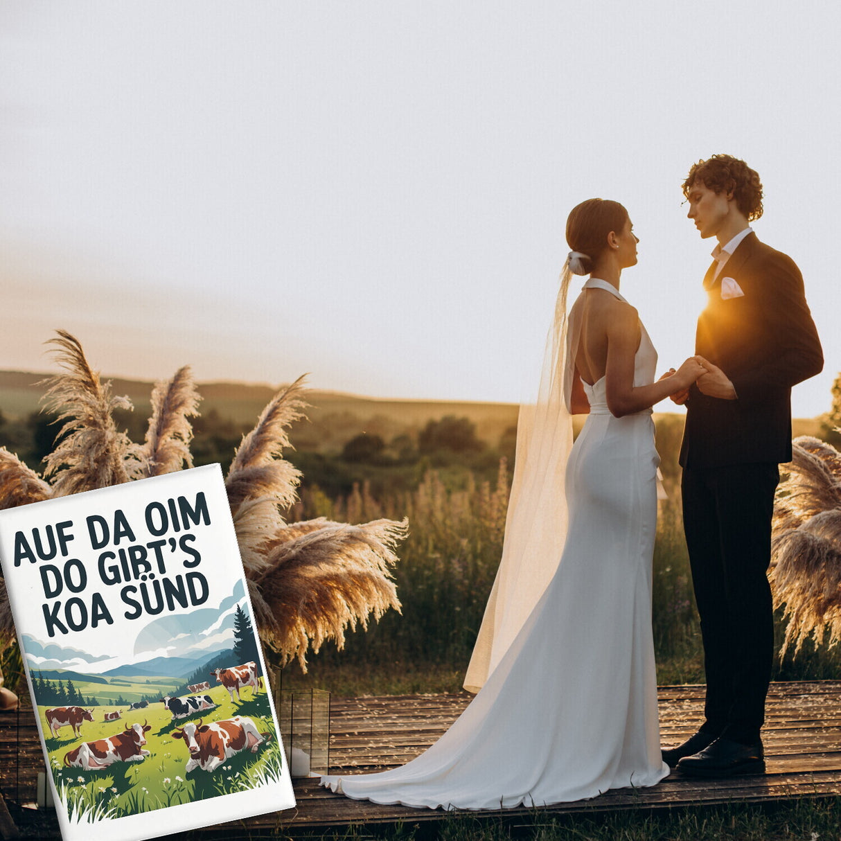 Auf da Oim, do gibt's koa Sünd Souvenir Souvenir Magnet Berglandschaft mit Kühen