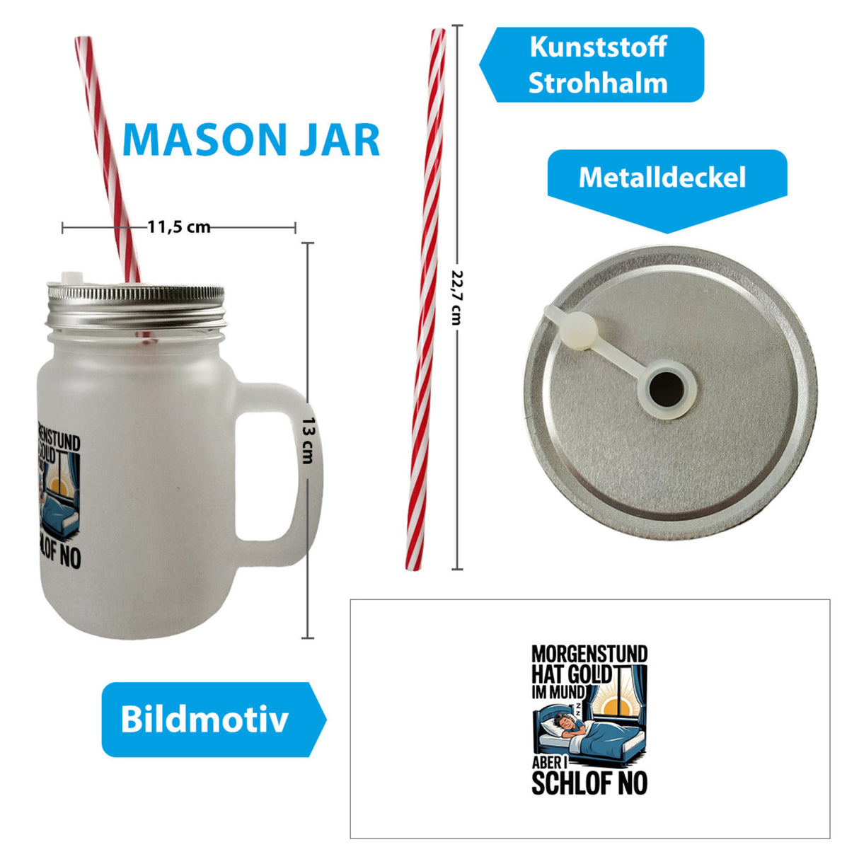 Morgenstund hat Gold im Mund, I schlof no Trinkglas mit Bambusdeckel Schlafende Person
