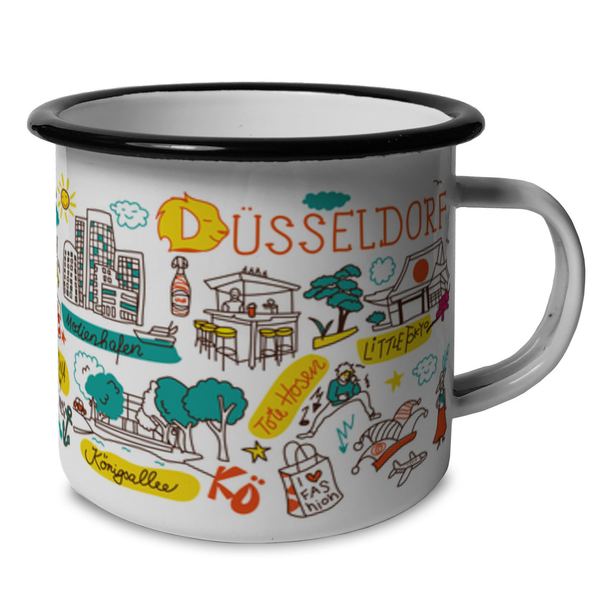 Düsseldorf Wimmelbild Emaille Tasse