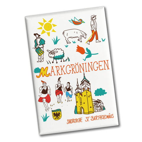 Markgröningen Wimmelbild Souvenir Souvenir Magnet - St. Bartholomäus Kirche