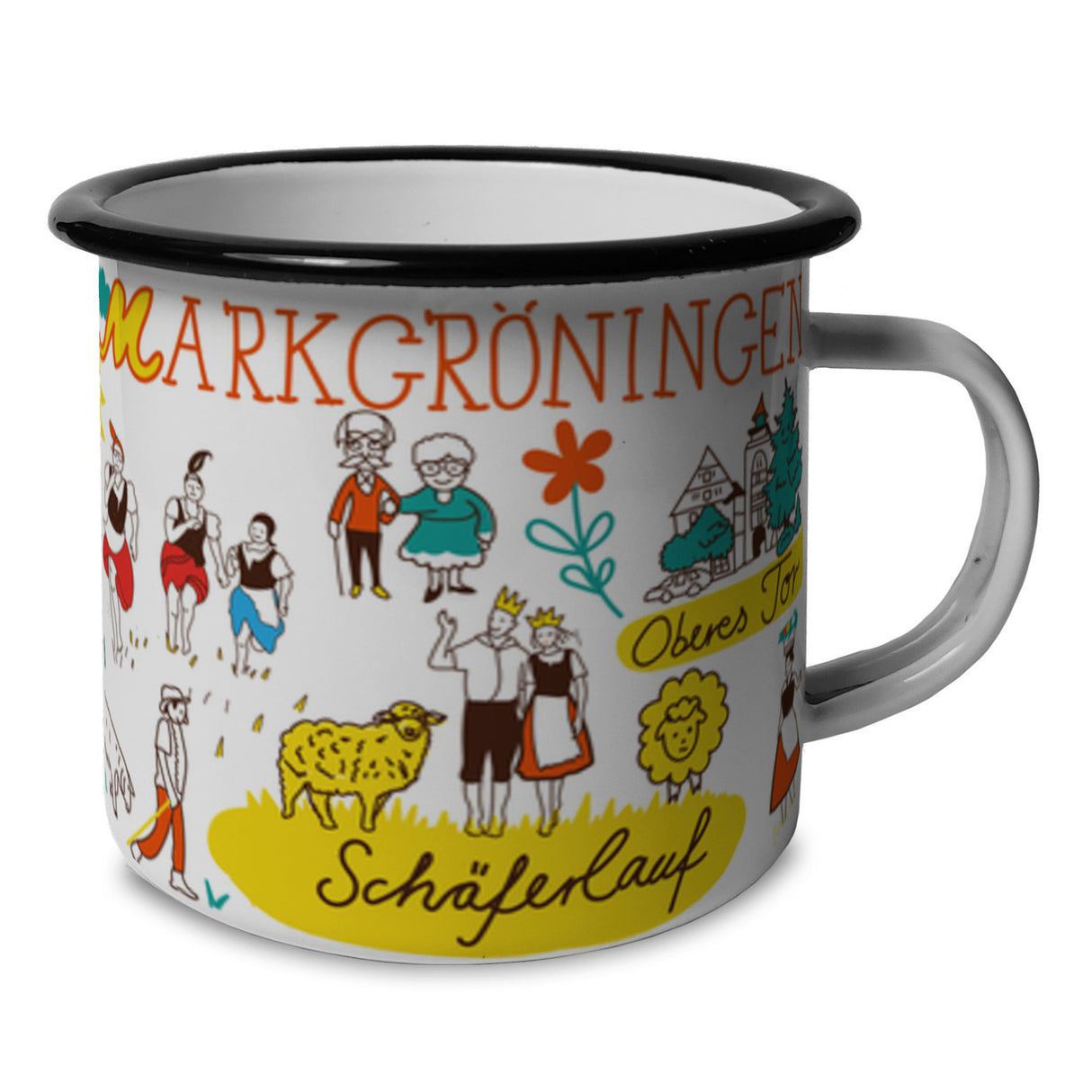 Markgröningen Wimmelbild Emaille Tasse