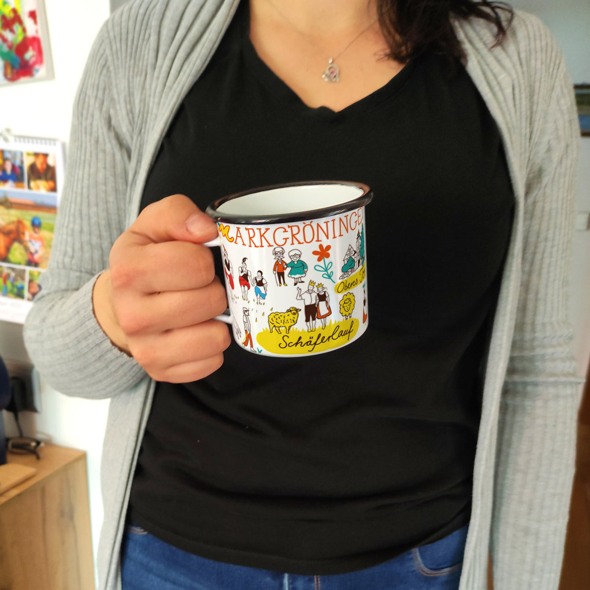 Markgröningen Wimmelbild Emaille Tasse