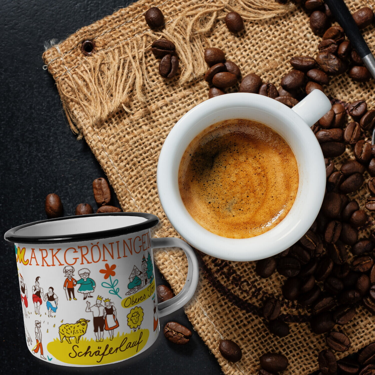 Markgröningen Wimmelbild Emaille Tasse