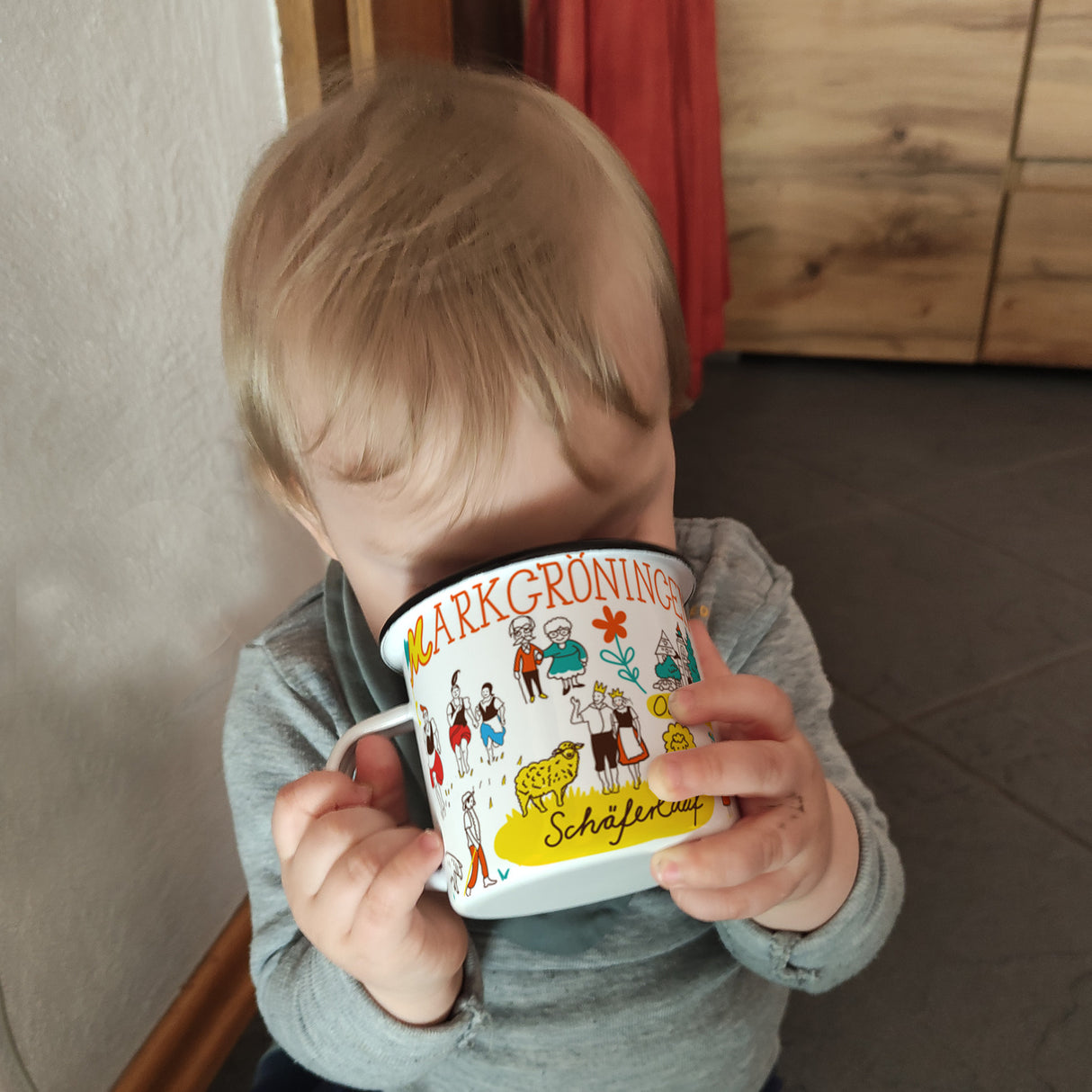 Markgröningen Wimmelbild Emaille Tasse