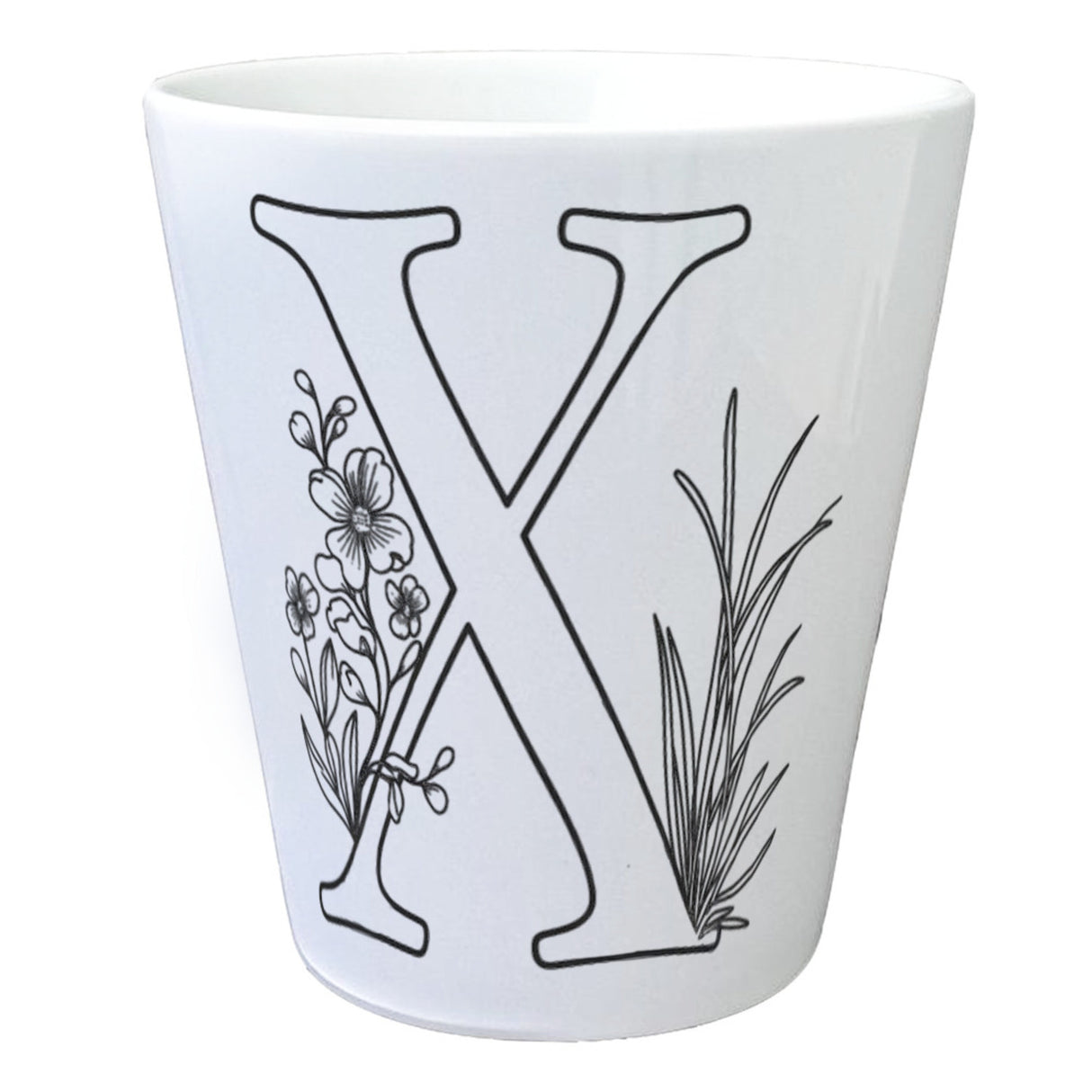 Floral Buchstabe X Blumentopf zum Ausmalen für Kunstliebhaber