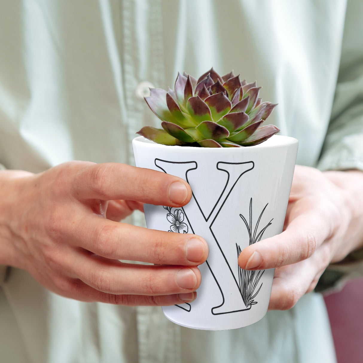 Floral Buchstabe X Blumentopf zum Ausmalen für Kunstliebhaber
