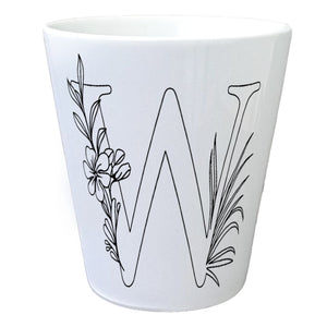 Floral Buchstabe W Blumentopf zum Ausmalen für Kunstliebhaber