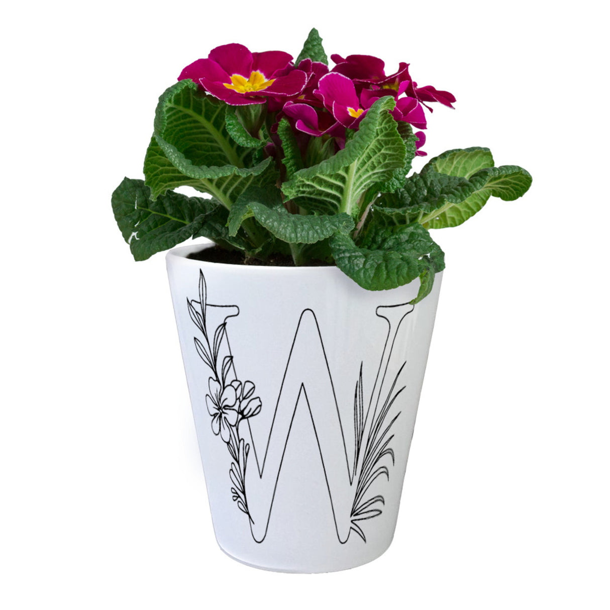 Floral Buchstabe W Blumentopf zum Ausmalen für Kunstliebhaber