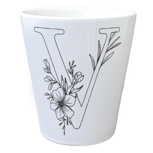 Floral Buchstabe V Blumentopf zum Ausmalen für Kunstliebhaber