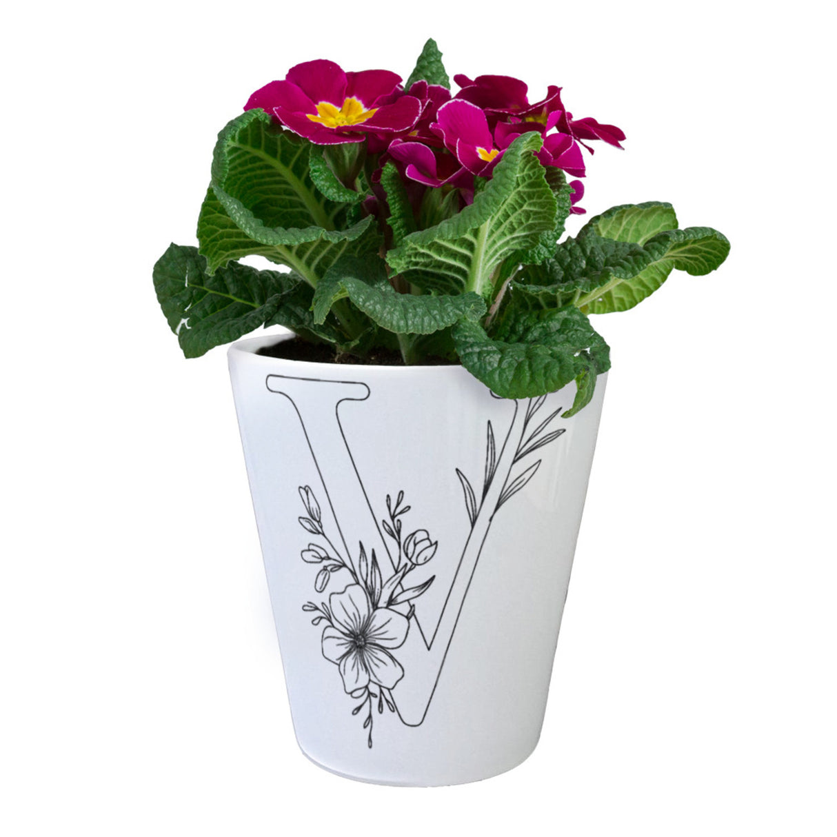 Floral Buchstabe V Blumentopf zum Ausmalen für Kunstliebhaber