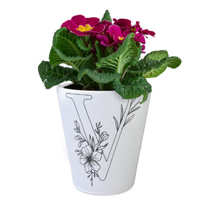 Floral Buchstabe V Blumentopf zum Ausmalen für Kunstliebhaber