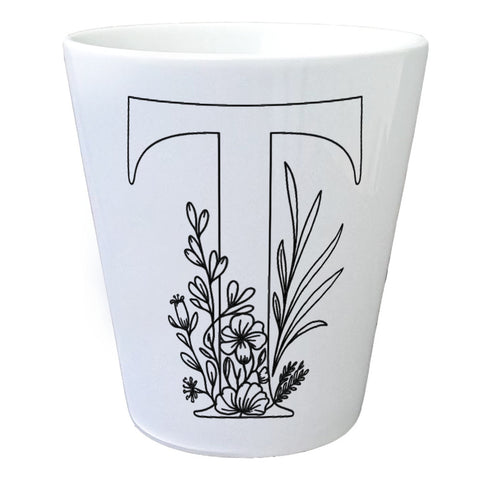 Floral Buchstabe T Blumentopf zum Ausmalen für Kunstliebhaber