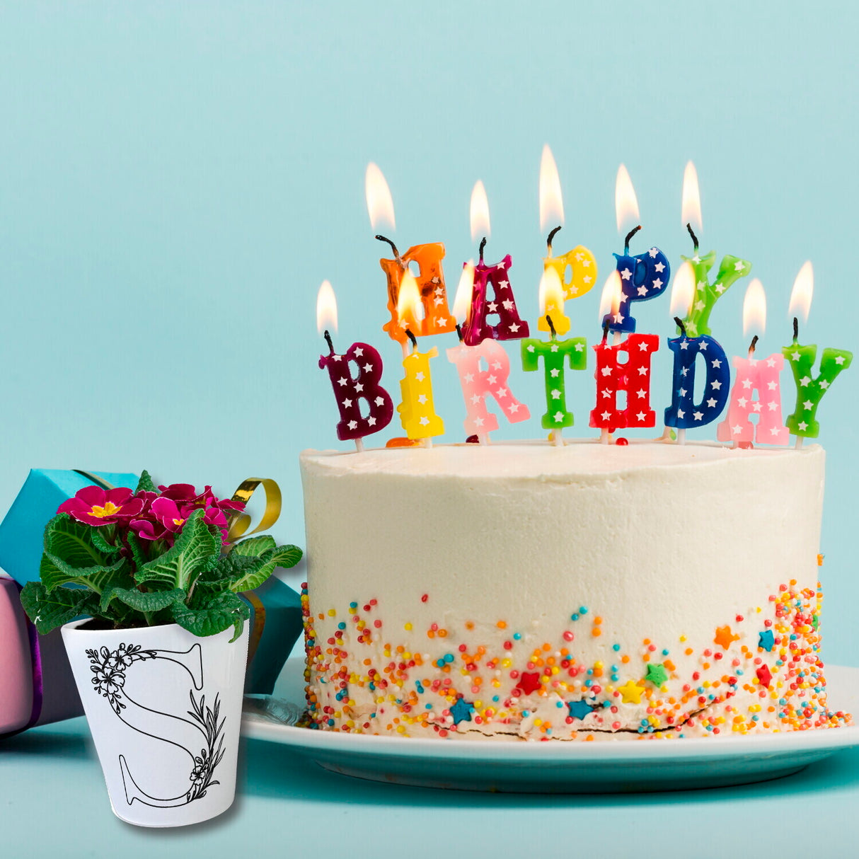 Floral Buchstabe S Blumentopf zum Ausmalen für Kunstliebhaber