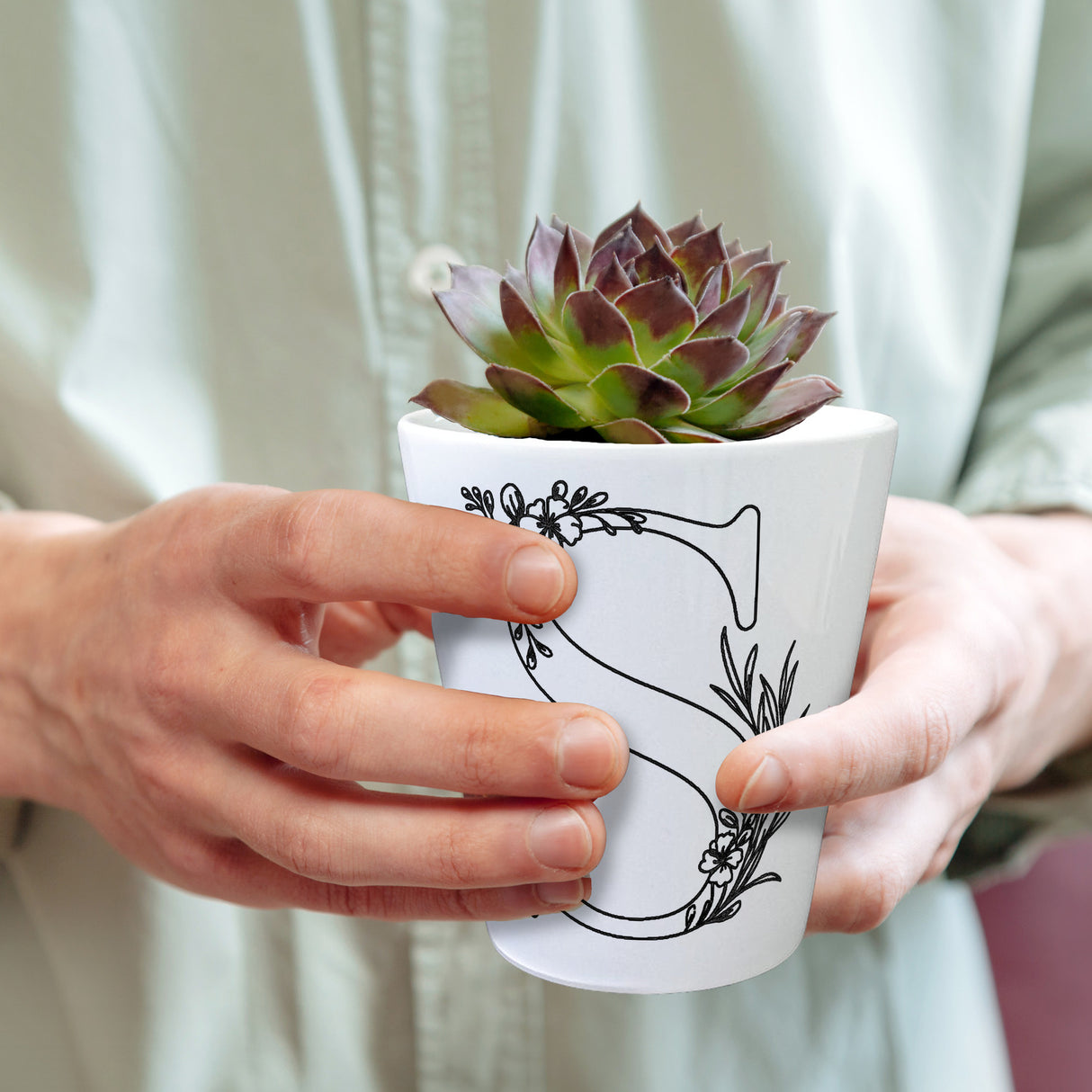 Floral Buchstabe S Blumentopf zum Ausmalen für Kunstliebhaber