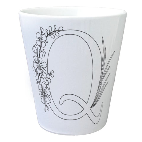 Floral Buchstabe Q Blumentopf zum Ausmalen für Kunstliebhaber