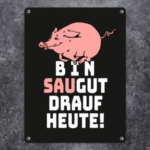 Bin saugut drauf heute Metallschild in 15x20 cm
