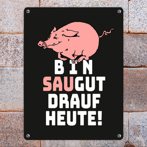 Bin saugut drauf heute Metallschild in 15x20 cm