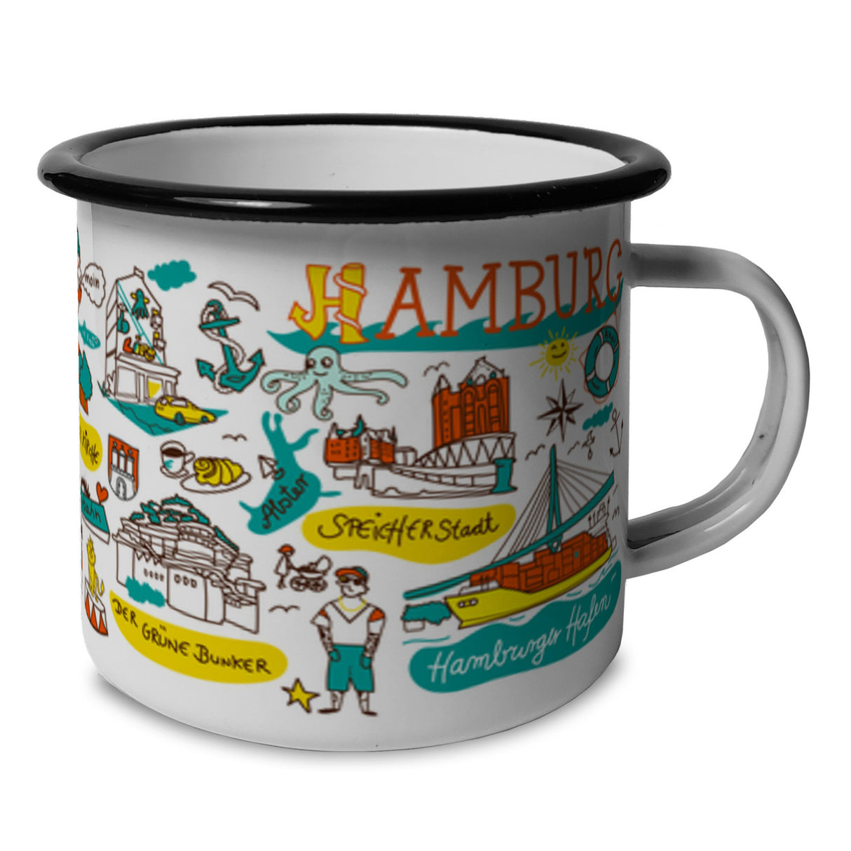 Hamburg Wimmelbild Emaille Tasse