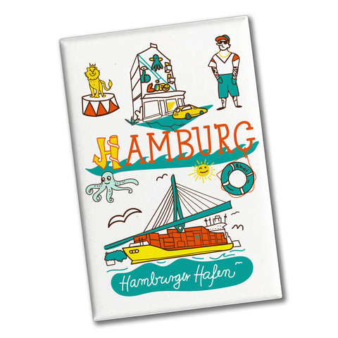 Hamburg Wimmelbild Souvenir Magnet - Hamburger Hafen