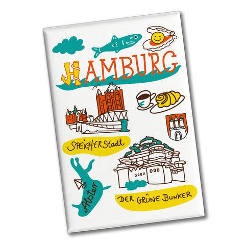 Hamburg Wimmelbild Souvenir Magnet - Speicherstadt
