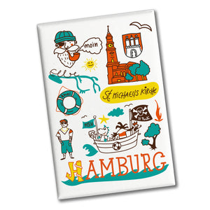 Hamburg Wimmelbild Souvenir Magnet - St. Michaelis Kirche