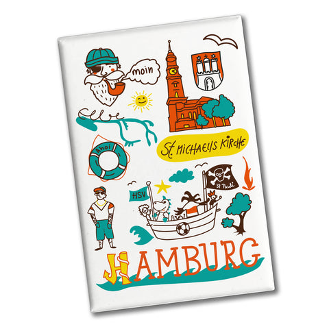 Hamburg Wimmelbild Souvenir Magnet - St. Michaelis Kirche