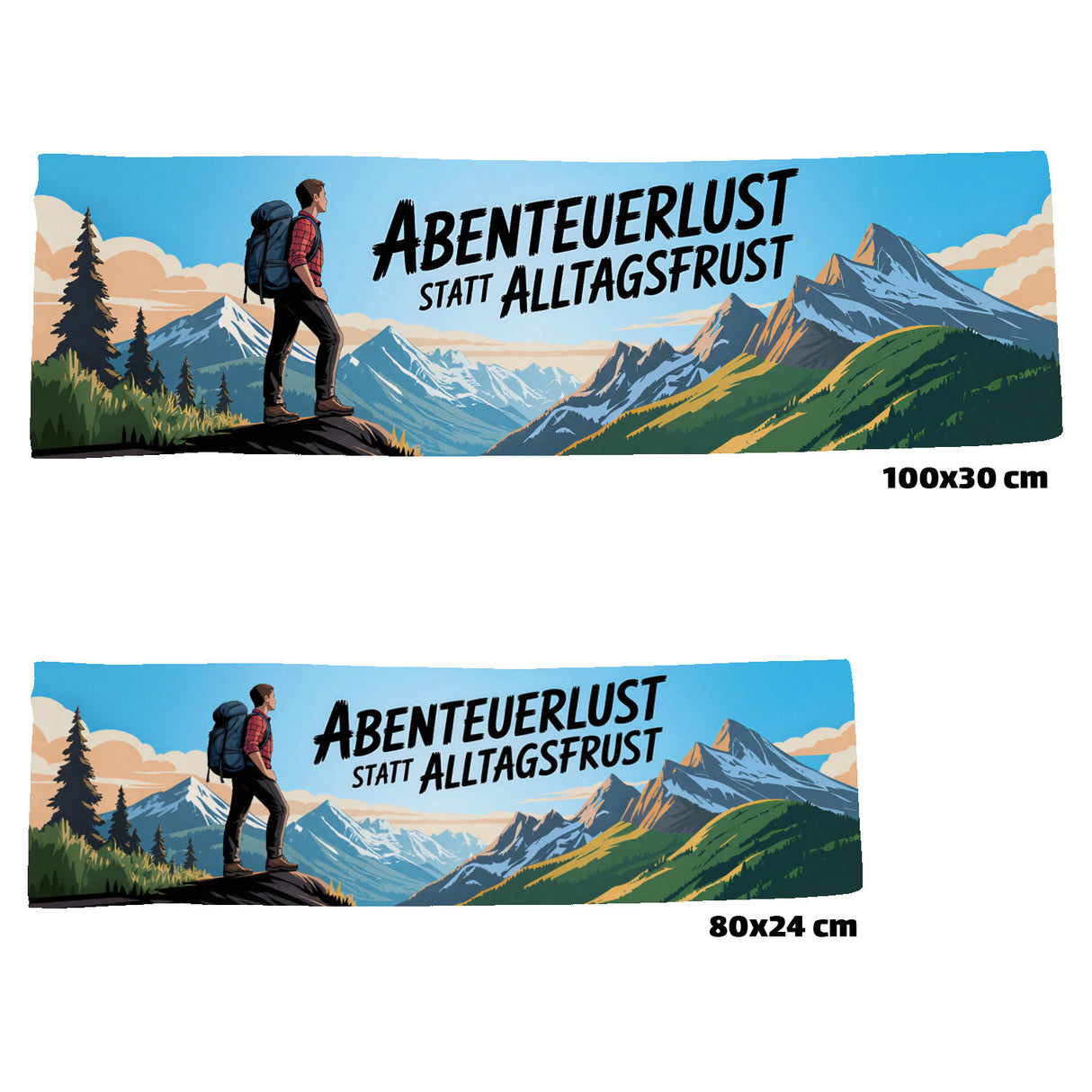 Wanderer mit Berglandschaft Eishandtuch - Abenteuerlust statt Alltagsfrust