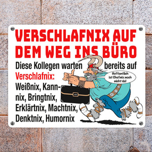 Verschlafnix Wikinger Metallschild in 15x20 cm -Kollegen im Büro: Viele Nixe.