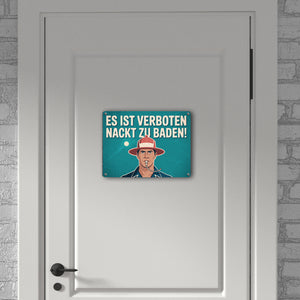 Nackt baden verboten Metallschild in 15x20 cm Mann mit Trillerpfeife