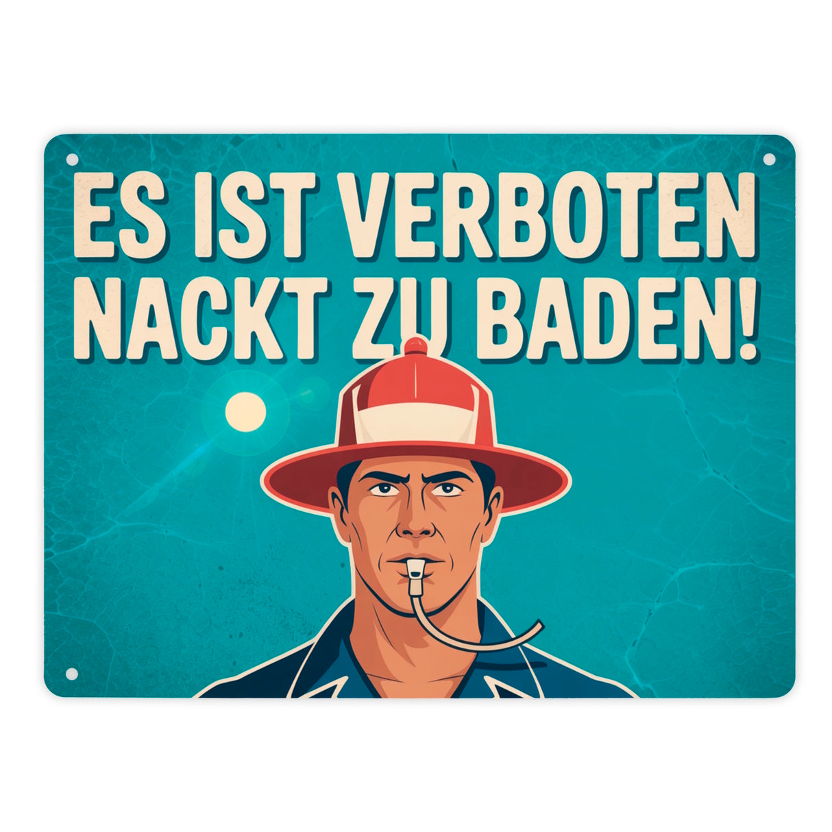 Nackt baden verboten Metallschild in 15x20 cm Mann mit Trillerpfeife