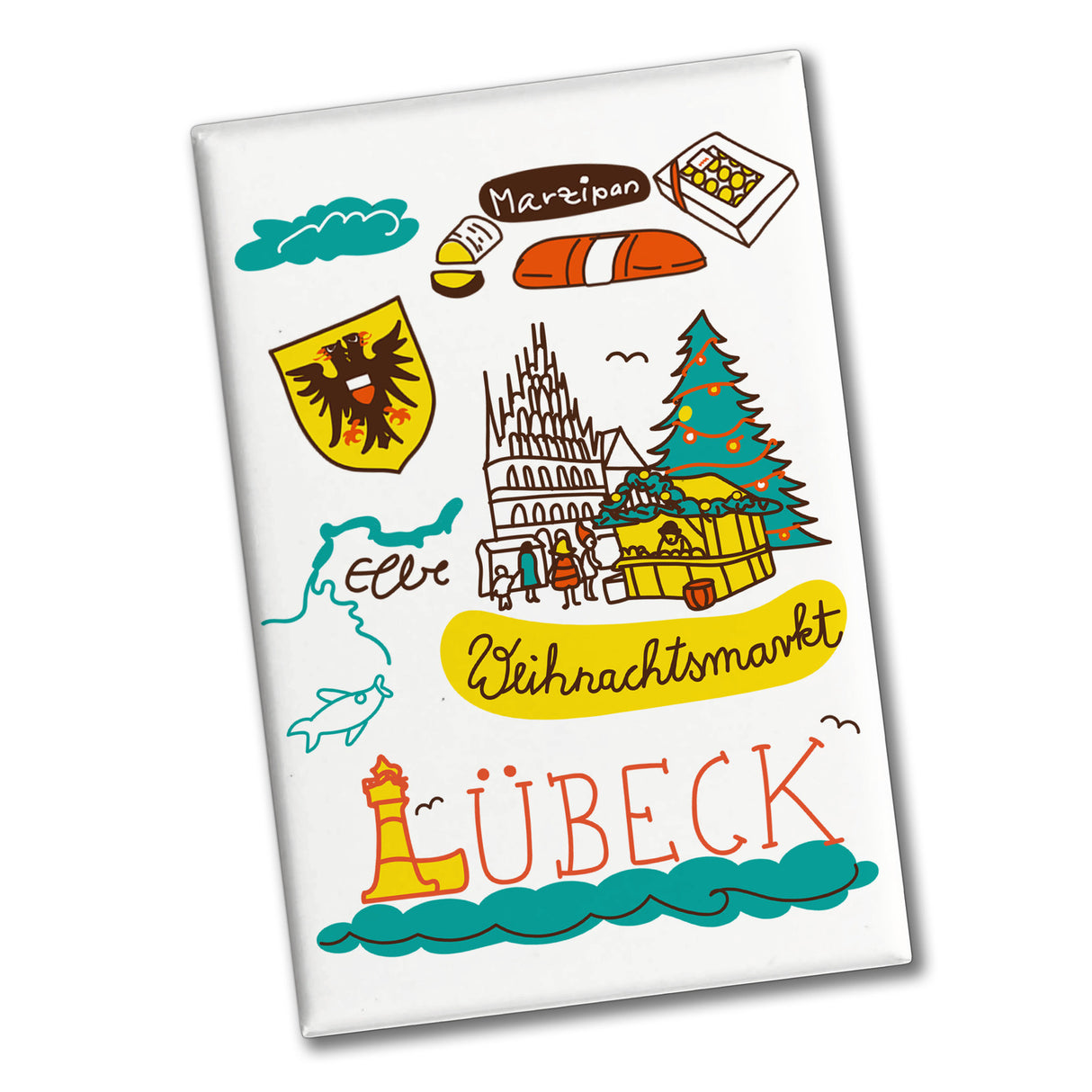 Lübeck Wimmelbild Souvenir Magnet - Weihnachtsmarkt