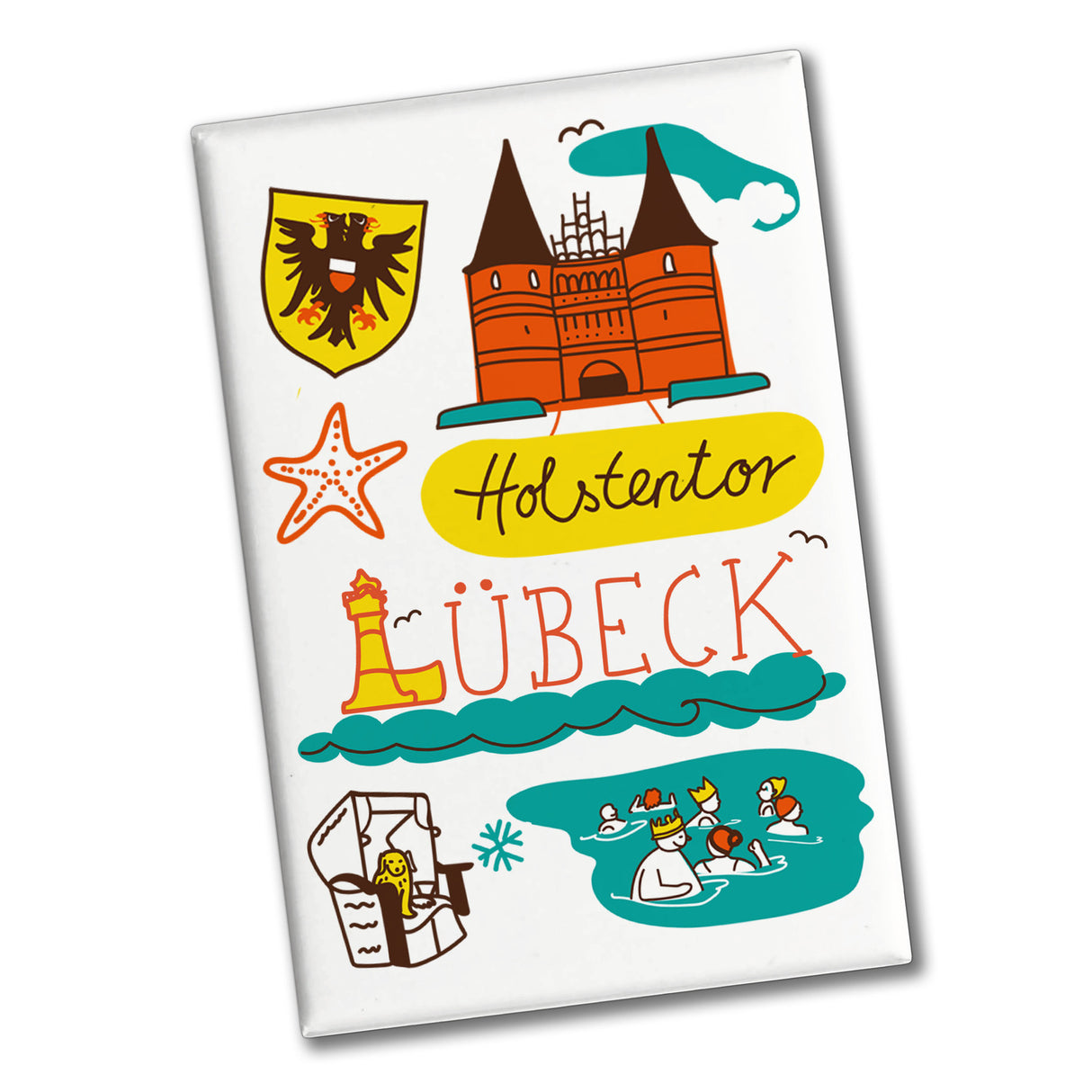Lübeck Wimmelbild Souvenir Souvenir Magnet - Holstentor