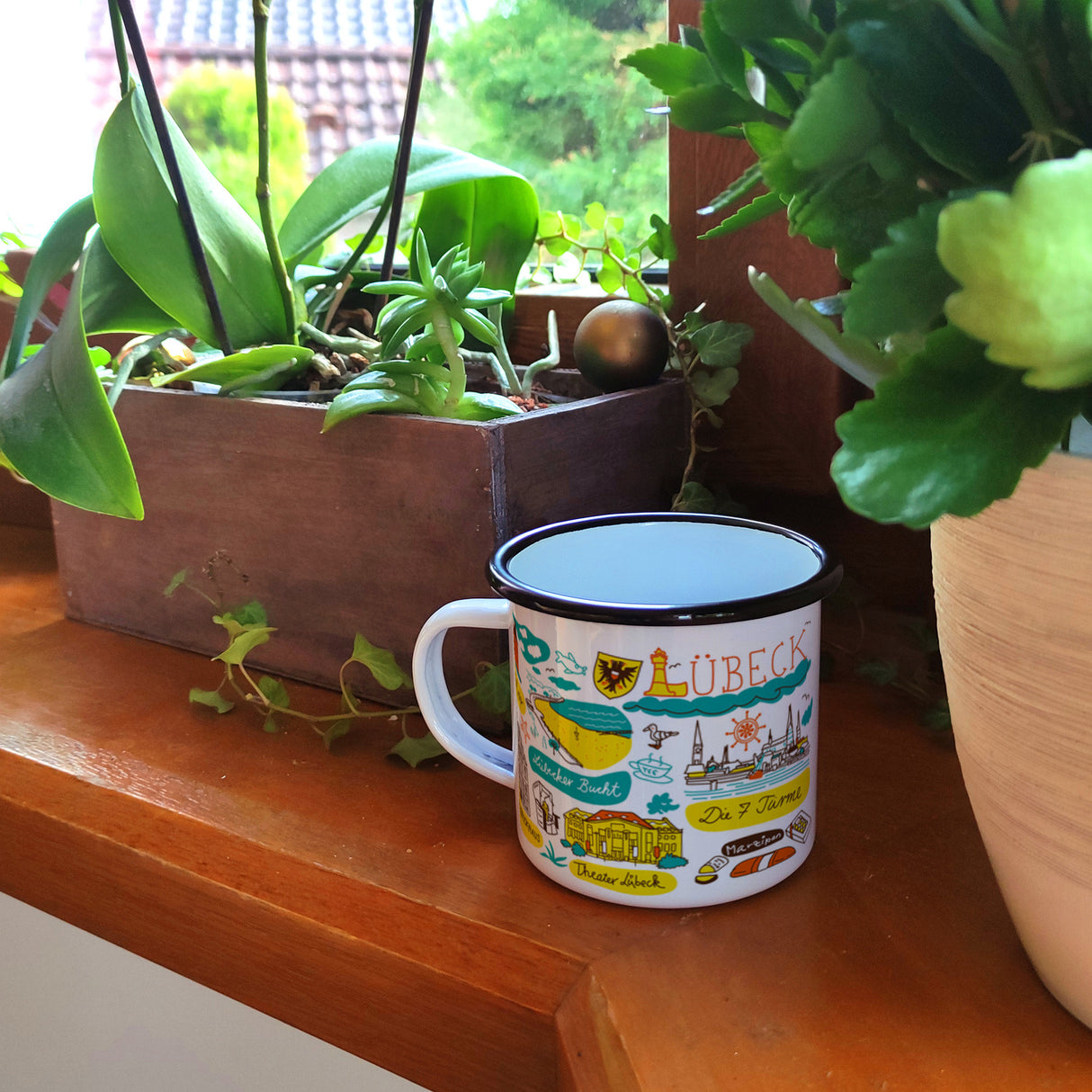 Lübeck Wimmelbild Emaille Tasse