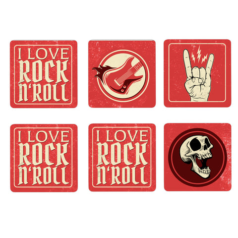 I love Rock n Roll 6er Set Untersetzer aus Holz